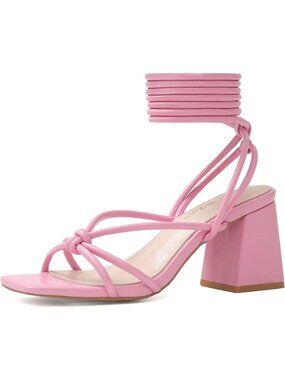 Women's Pink Strappy Gladiator High Heel Sandals Chunky Block Heel Open Toe